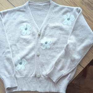 Floral Women's Sweater  cardigan NEW- Cream